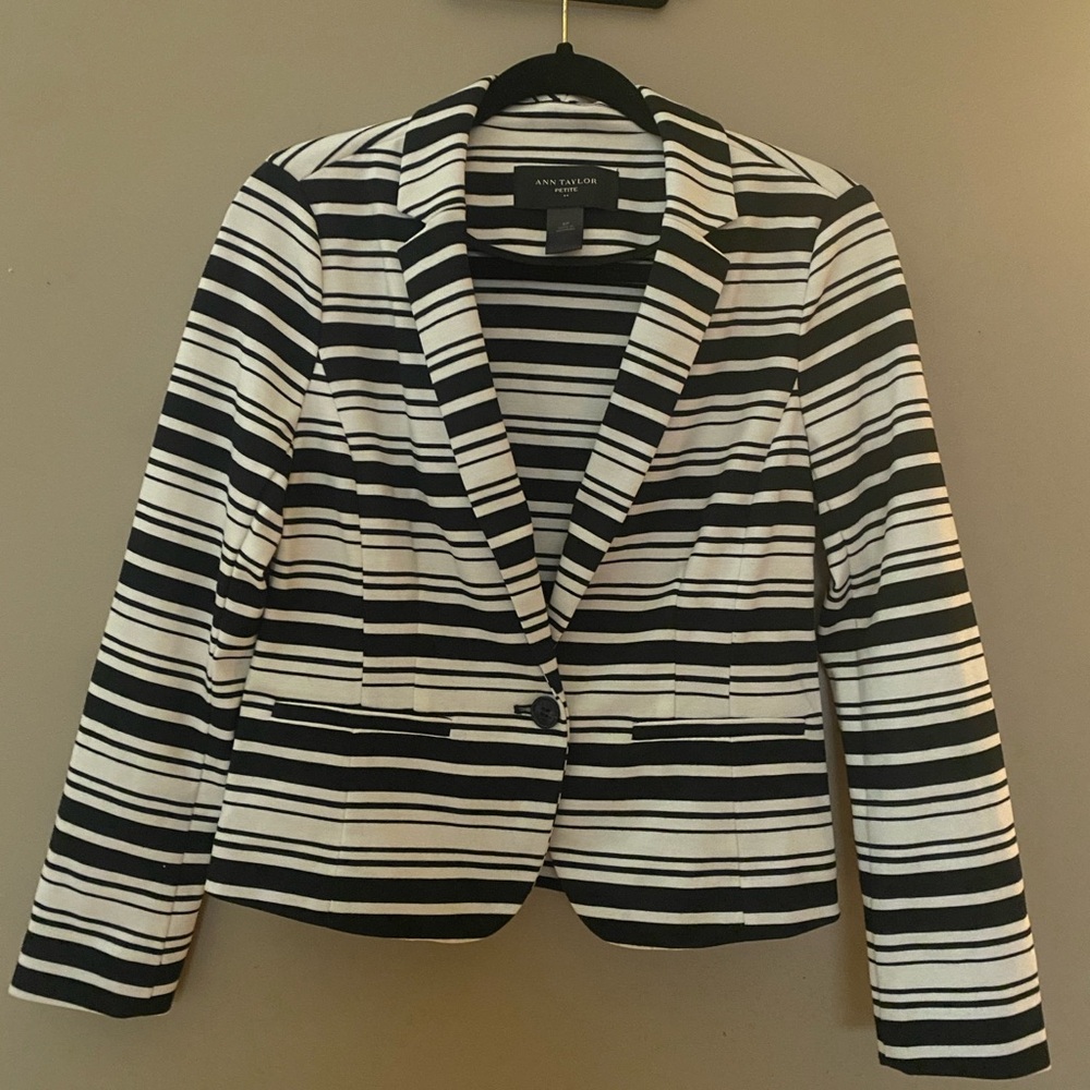 Ann Taylor Women's Navy and White Striped Blazer